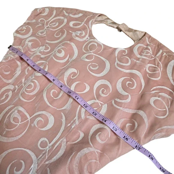 Vintage 80s Pink Velvet Dress with Abstract Swirl Pattern  Keyhole Retro Glam - Picture 7 of 9